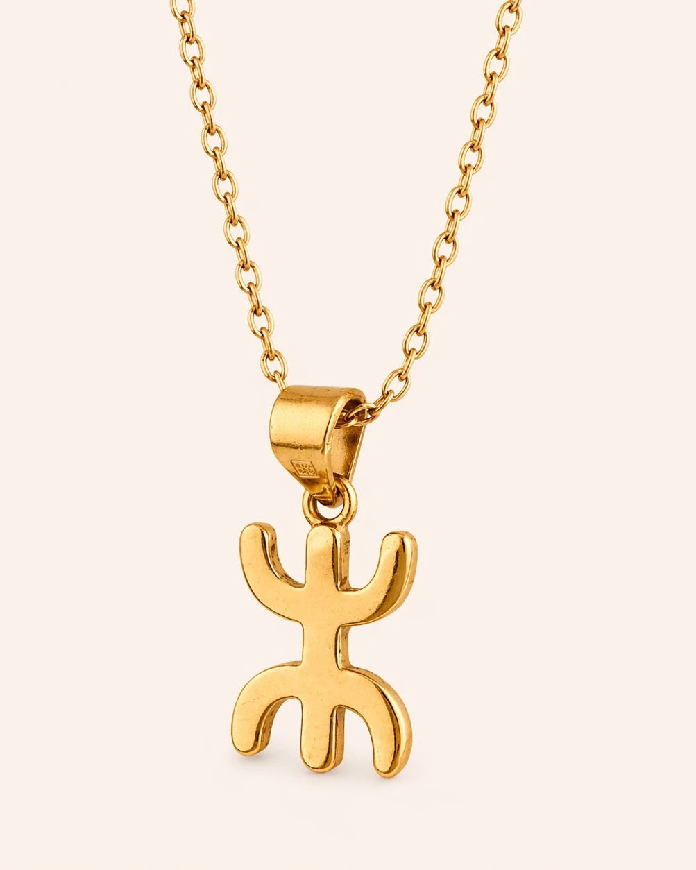 Amzay Yaz pendant necklace in gold and silver finish, 40cm chain with Amazigh symbol.