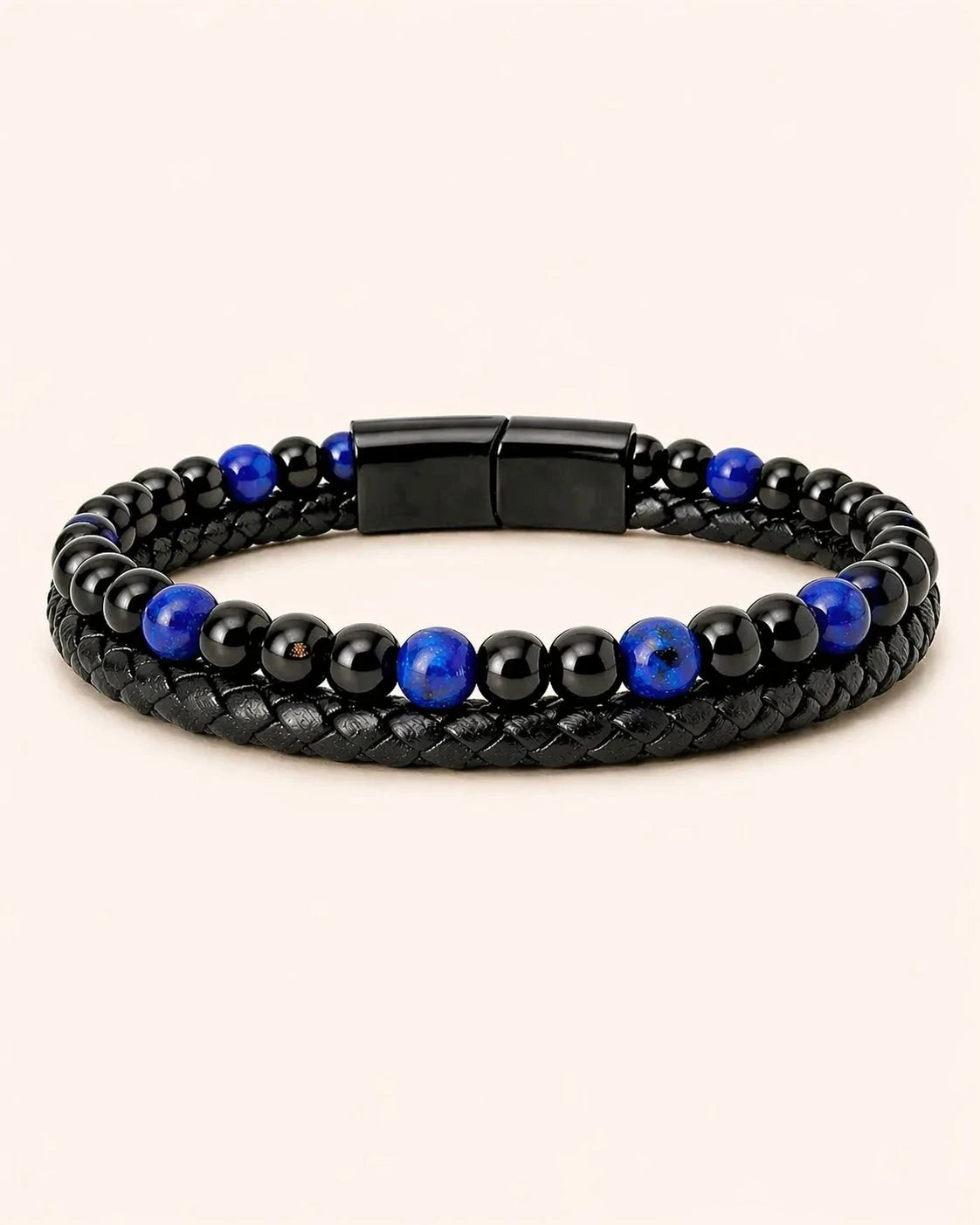 Amazigh-inspired leather bracelet with lapis lazuli stone, unisex