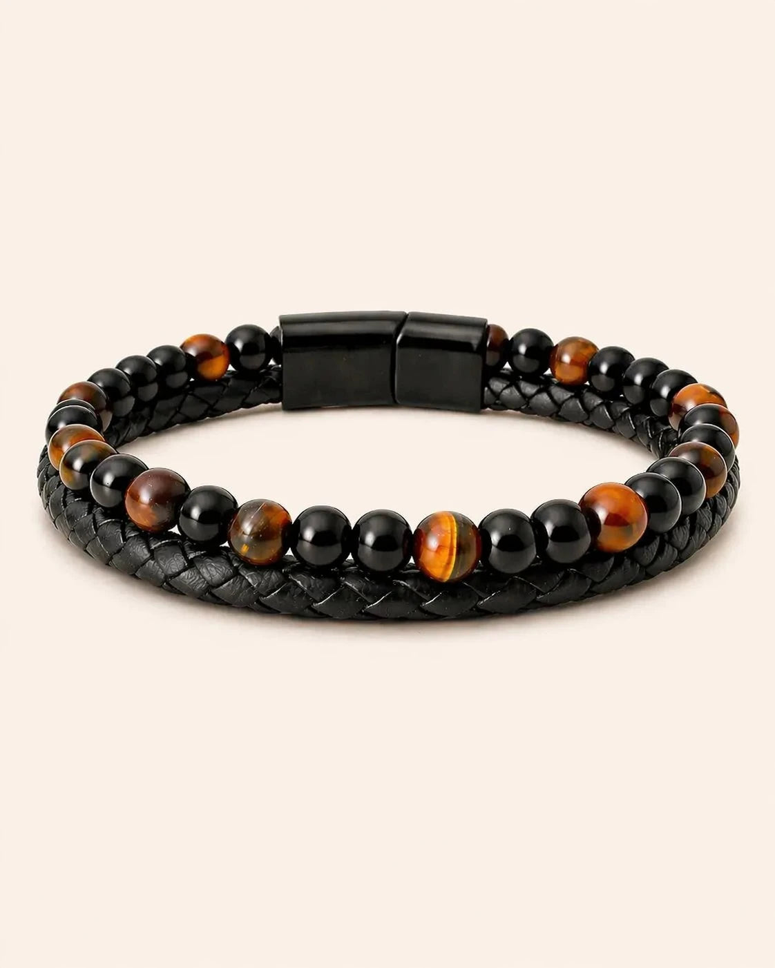 Bracelet Imzzu en Cuir Tressé et Pierres Naturelles – Cuir Véritable Unisexe