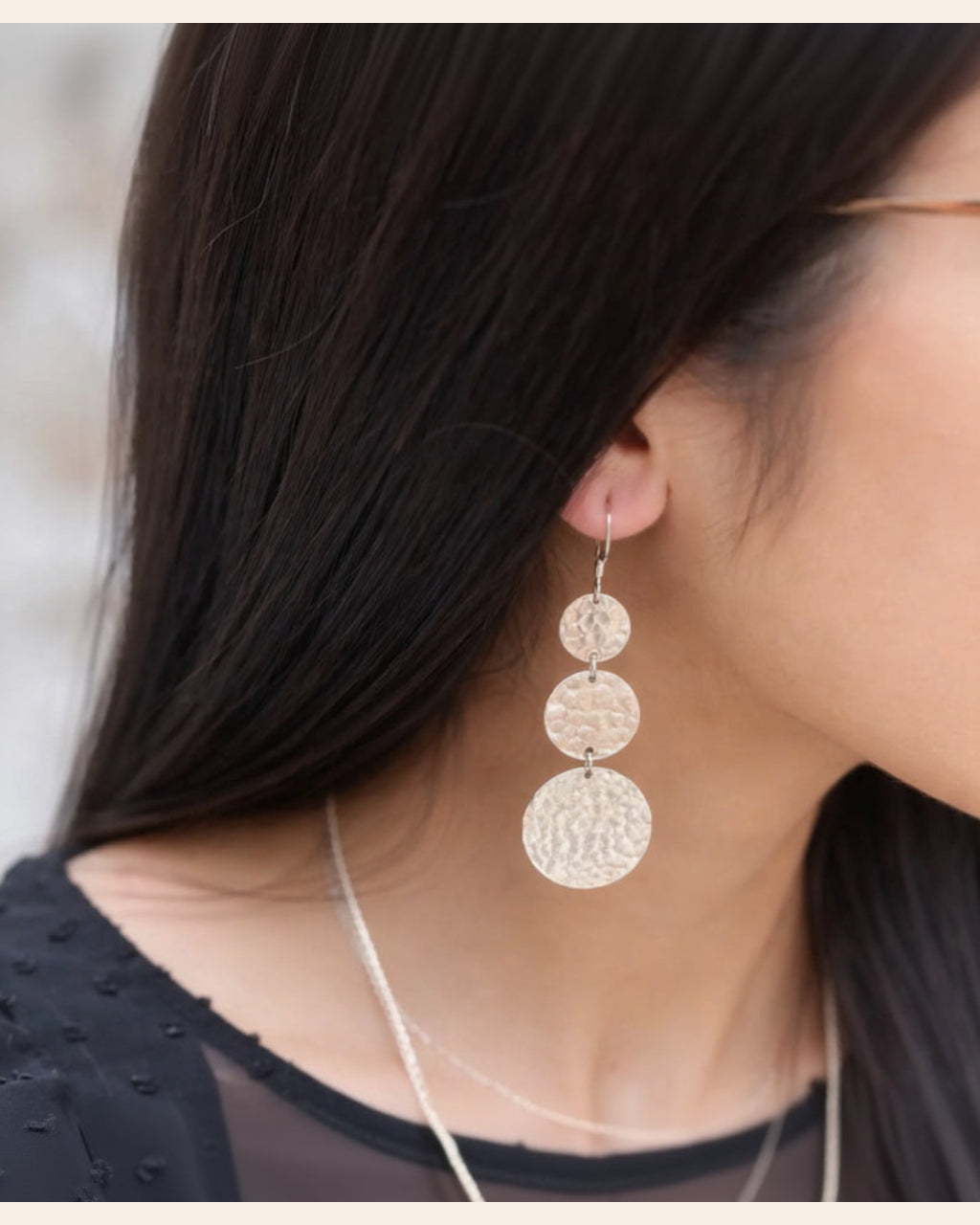 Nourhan Amazigh Hammered Silver Drop Earrings – Handmade Moroccan Silver