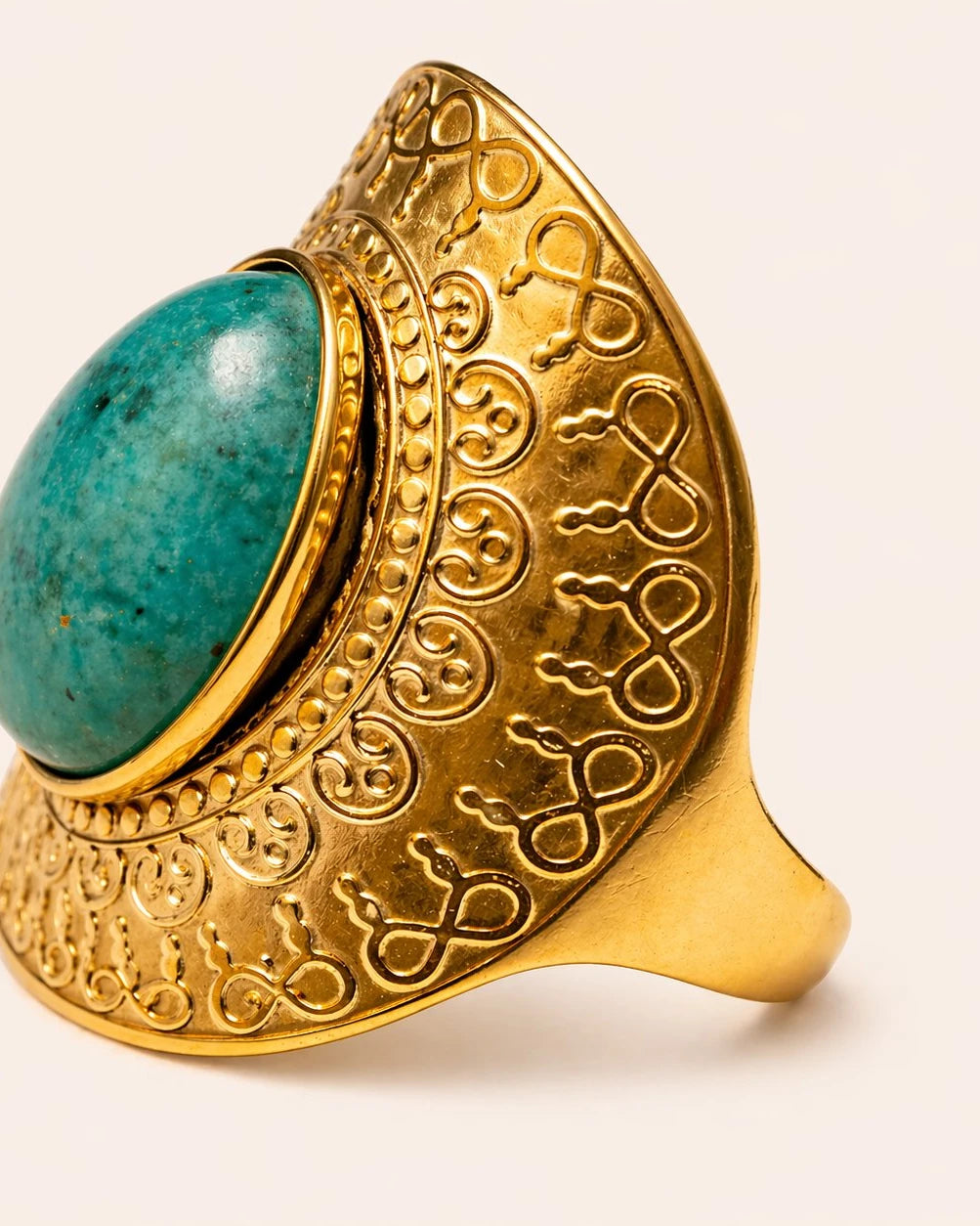 Salwa stainless steel bohemian ring with turquoise stone, antique silver finish.