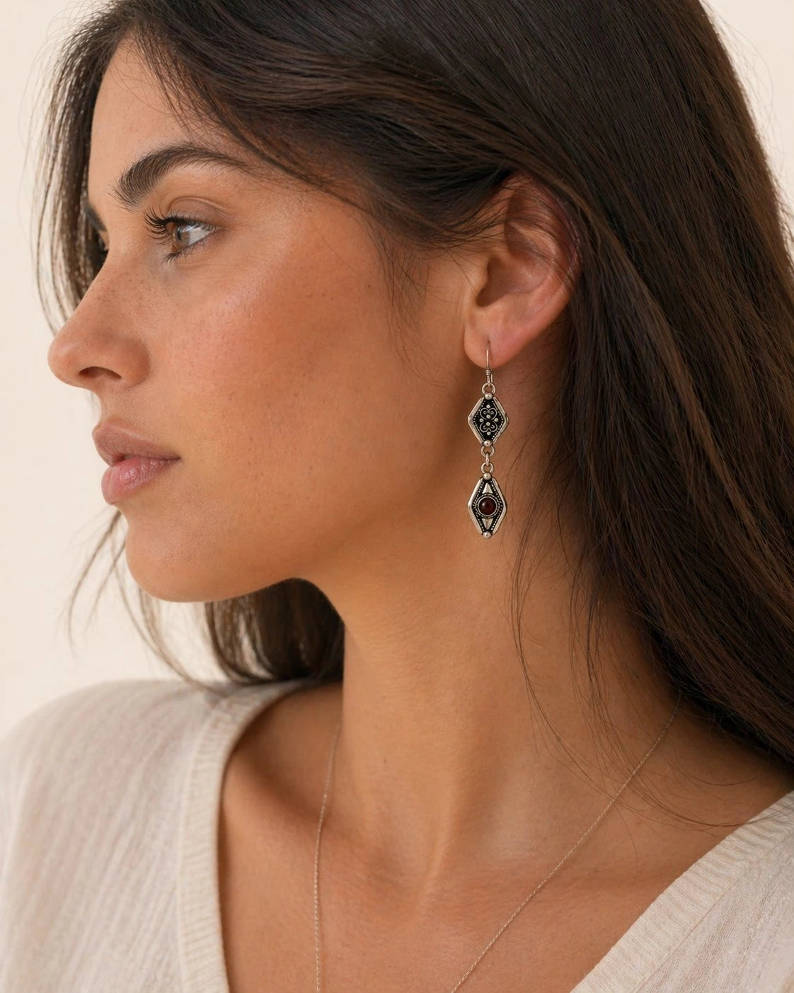 Selma - Amazigh Earrings with Red Stone Accent