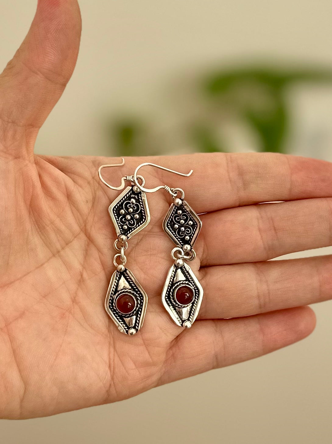 Selma - Amazigh Earrings with Red Stone Accent