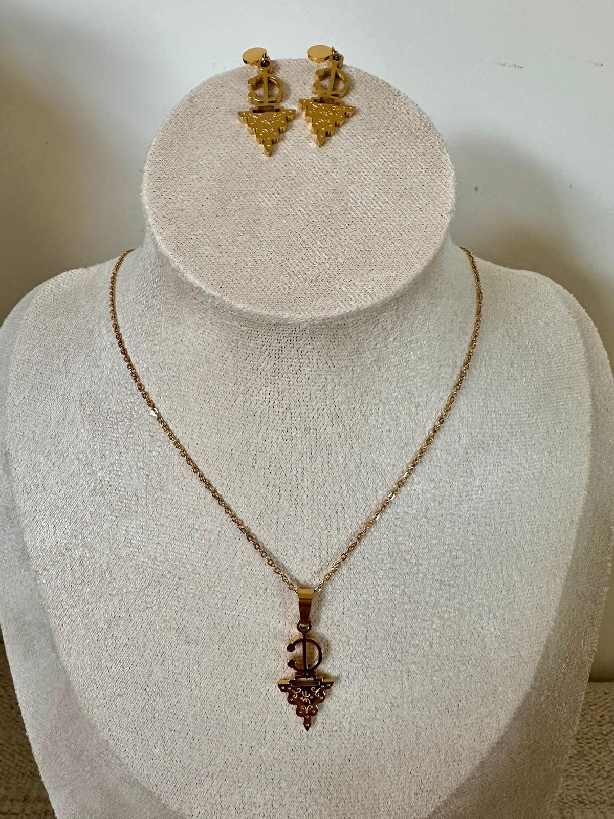 Tafra - Gold-Plated Fibula Necklace and Earrings