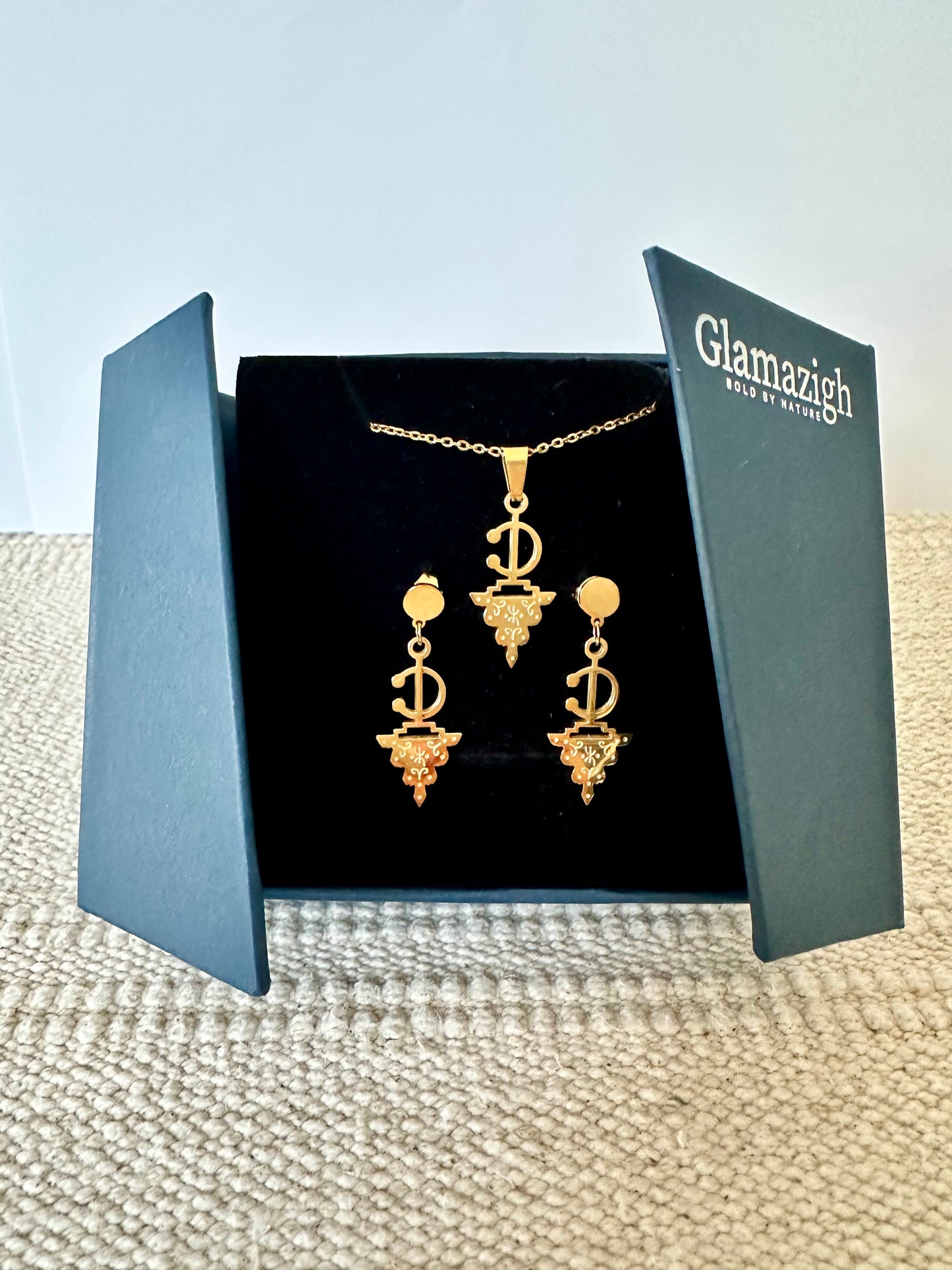 Tafra - Gold-Plated Fibula Necklace and Earrings