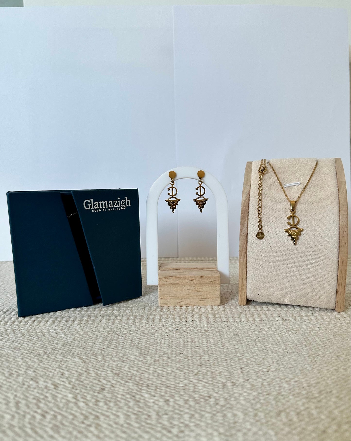 Tafra - Gold-Plated Fibula Necklace and Earrings
