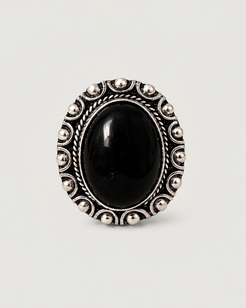 Tarra amazigh silver onyx ring, black statement variant