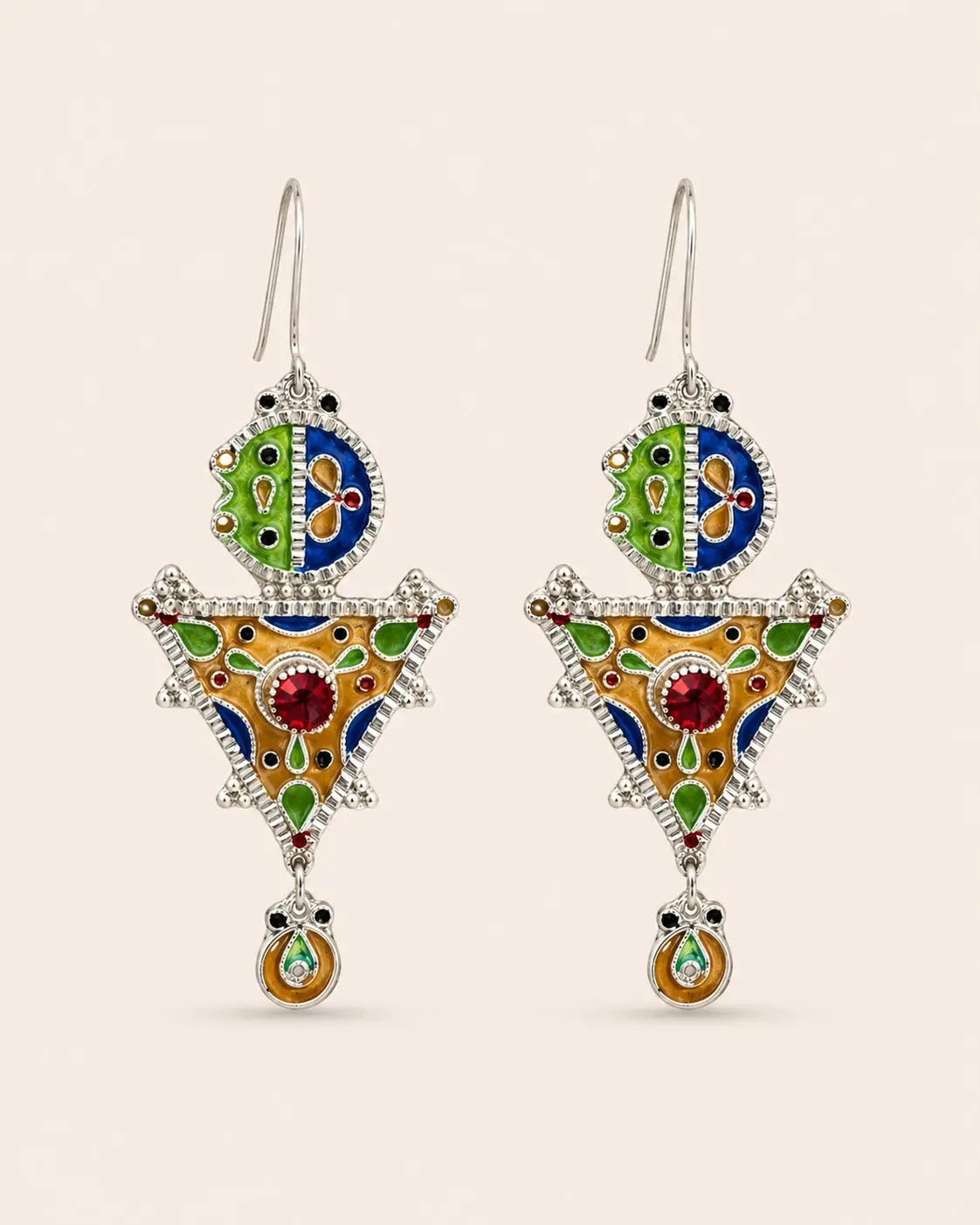 Tazerzit – Boucles d'Oreilles Amazigh Fibule en Émail