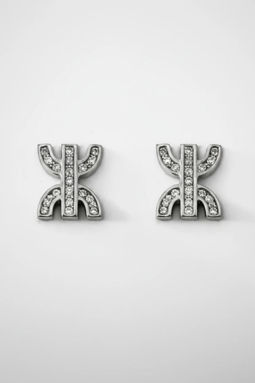 Titem Yaz Silver Earrings – Amazigh Symbol Studs with Sparkle Finish
