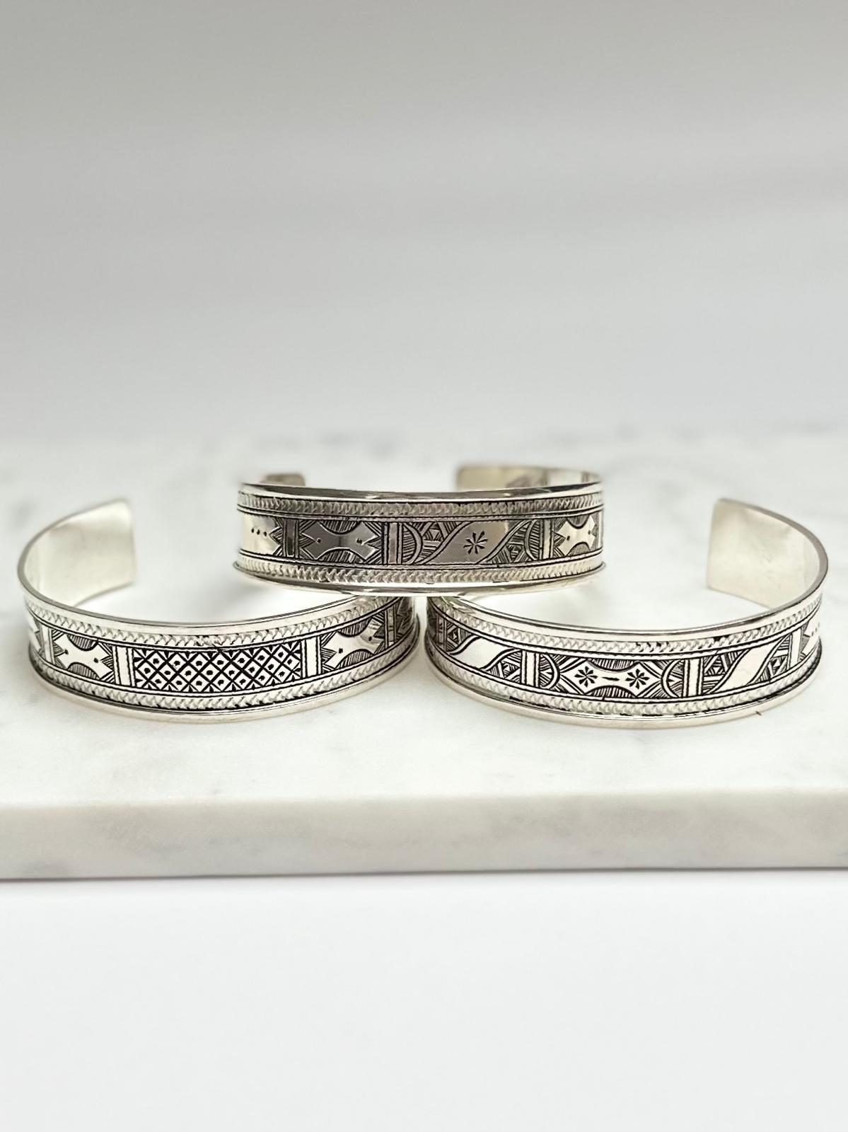 Tunaruz - Amazigh Silver Cuff Bracelet – Option, Design 1, 1
