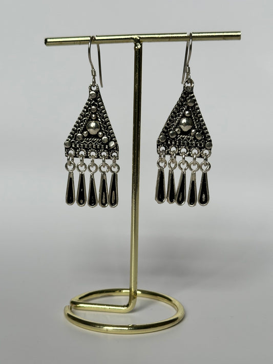 Tifa - Amazigh Silver Triangle Fringe Earrings – Option, Design 1, 1