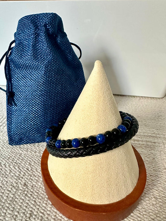 Imzzu - Men’s Braided Leather Bracelet with Natural Stones