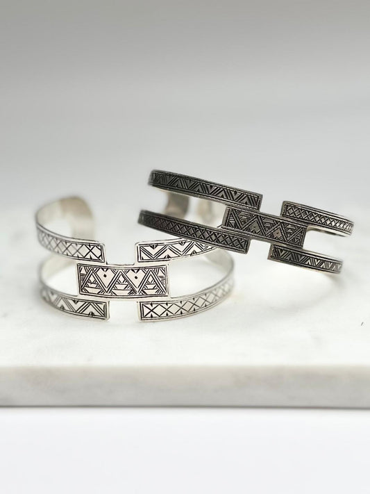 Damya - Amazigh Geometric Silver Cuff Bracelet – Option, Design 2, 1, Material, Silver