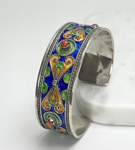 Dihya - Amazigh Multicolour Enamel Silver Cuff Bracelet