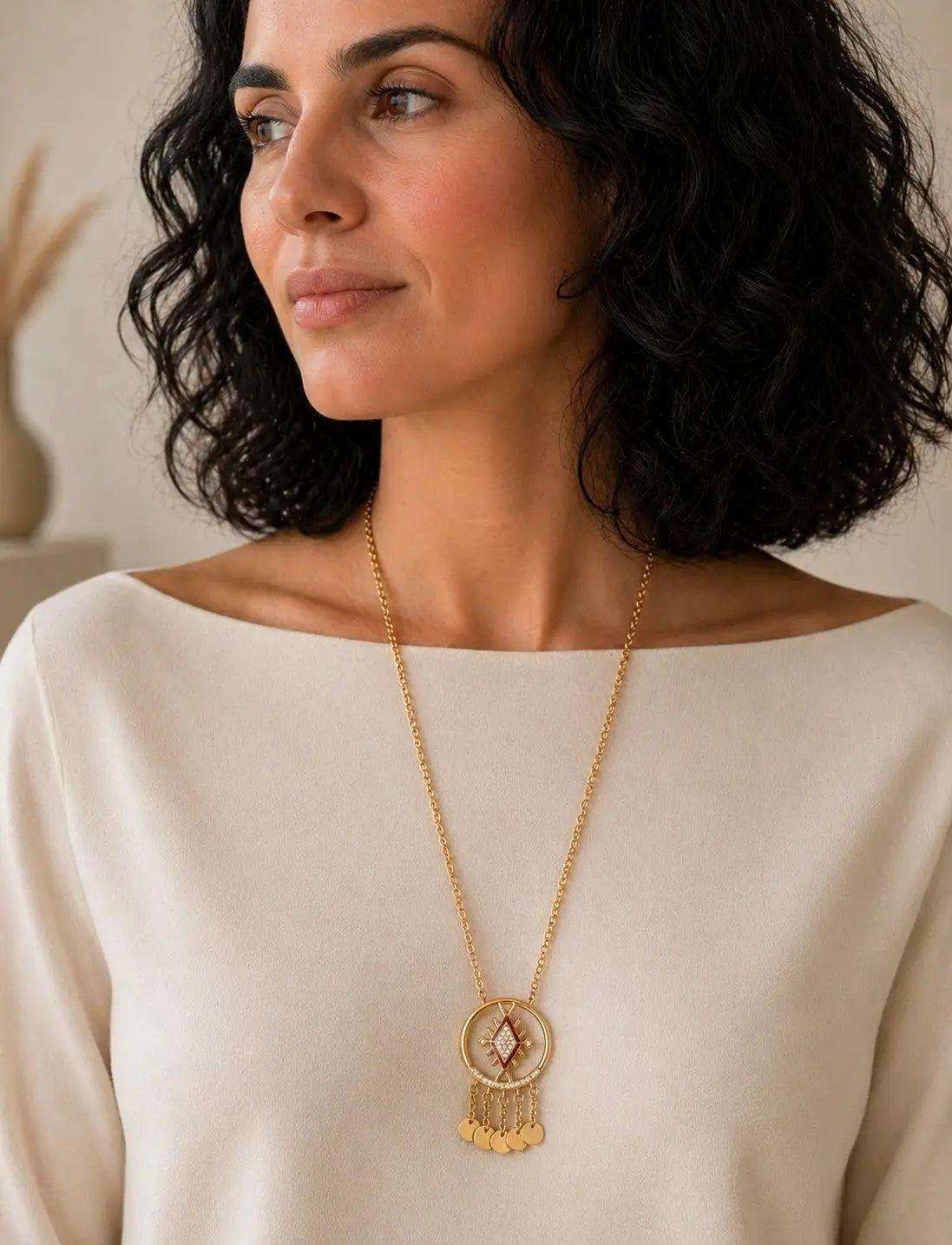Collier Sautoir Lalla Doré – "Statement" Amazigh en Acier Inoxydable