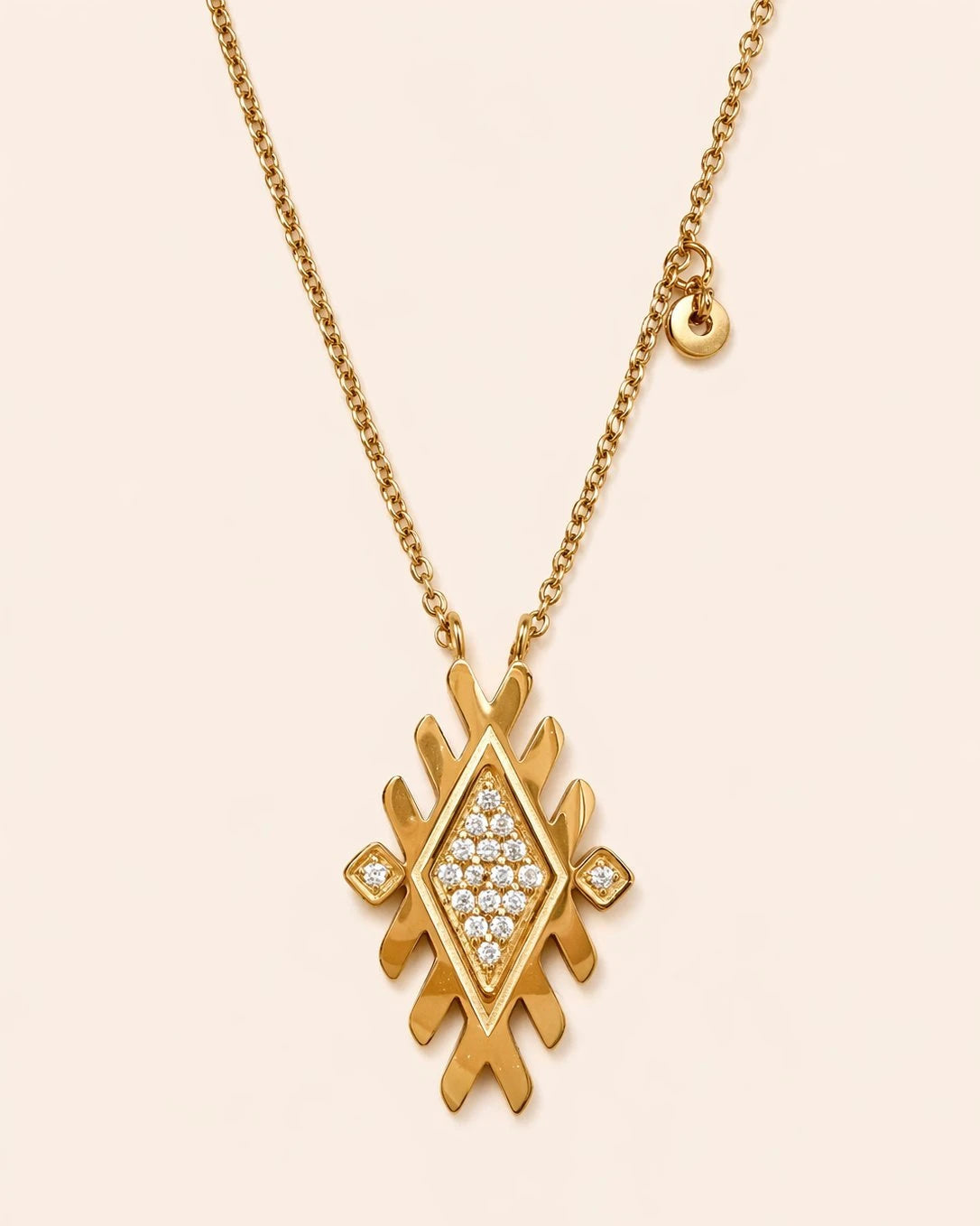 Collier Tanit Losange Doré – "Statement" Amazigh en Acier Inoxydable