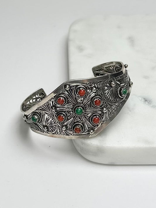 Mira - Amazigh Ornate Silver Cuff Bracelet