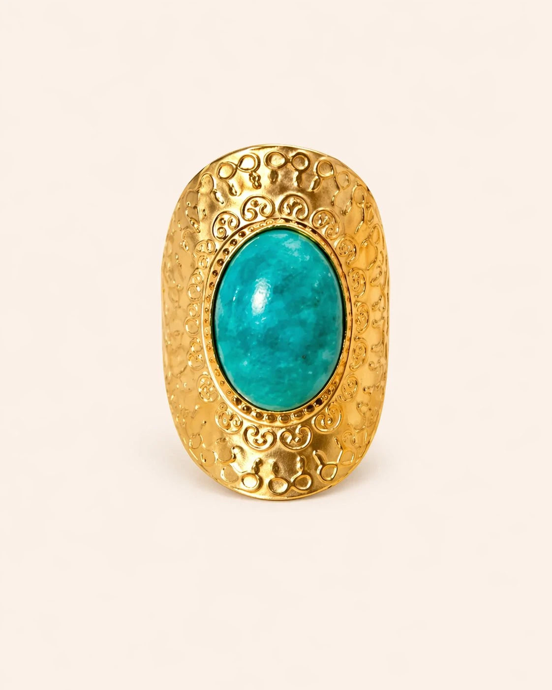 Salwa stainless steel bohemian ring with turquoise stone, antique silver finish.