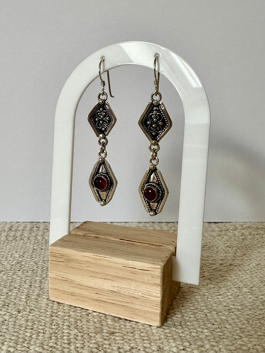 Selma - Amazigh Earrings with Red Stone Accent