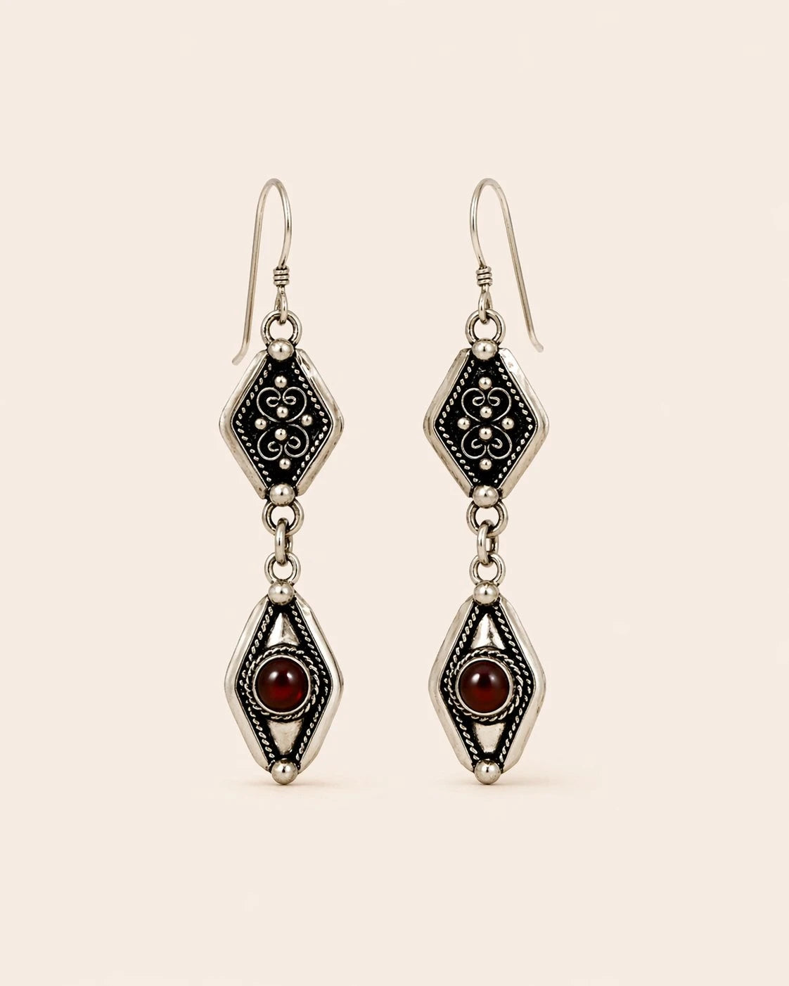 Selma - Amazigh Earrings with Red Stone Accent