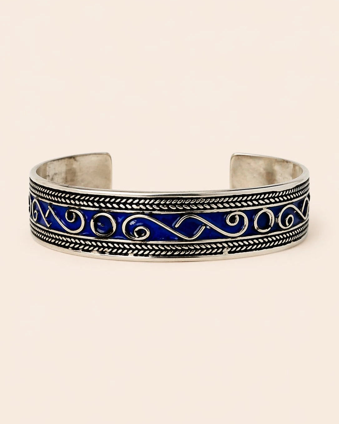 Tafila – Bracelet Amazigh en Argent et Émail Bleu