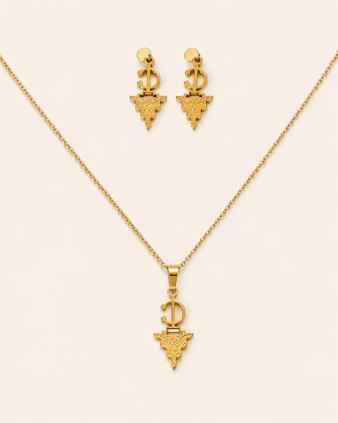 Tafra – Collier et Boucles d'Oreilles Fibula Plaqué Or