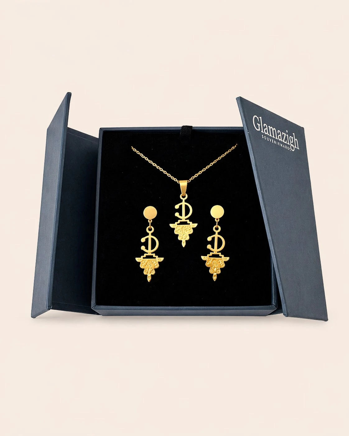 Tafra – Collier et Boucles d'Oreilles Fibula Plaqué Or