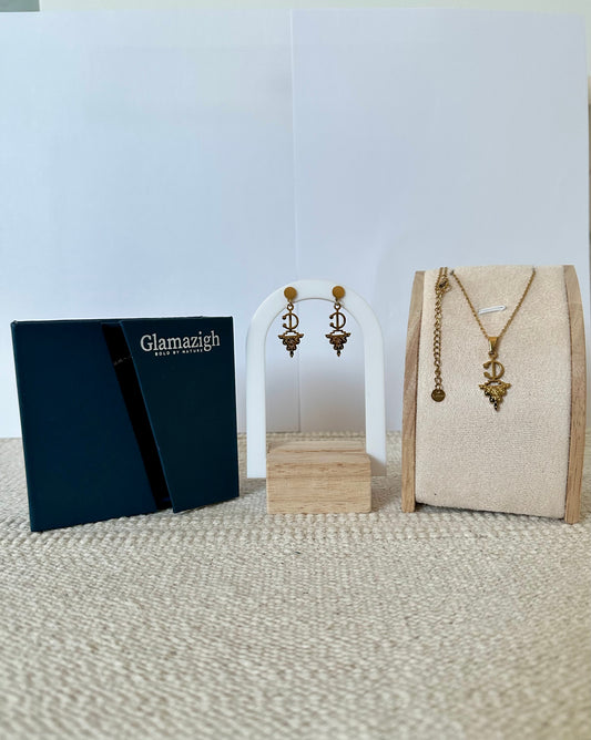 Tafra - Gold-Plated Fibula Necklace and Earrings