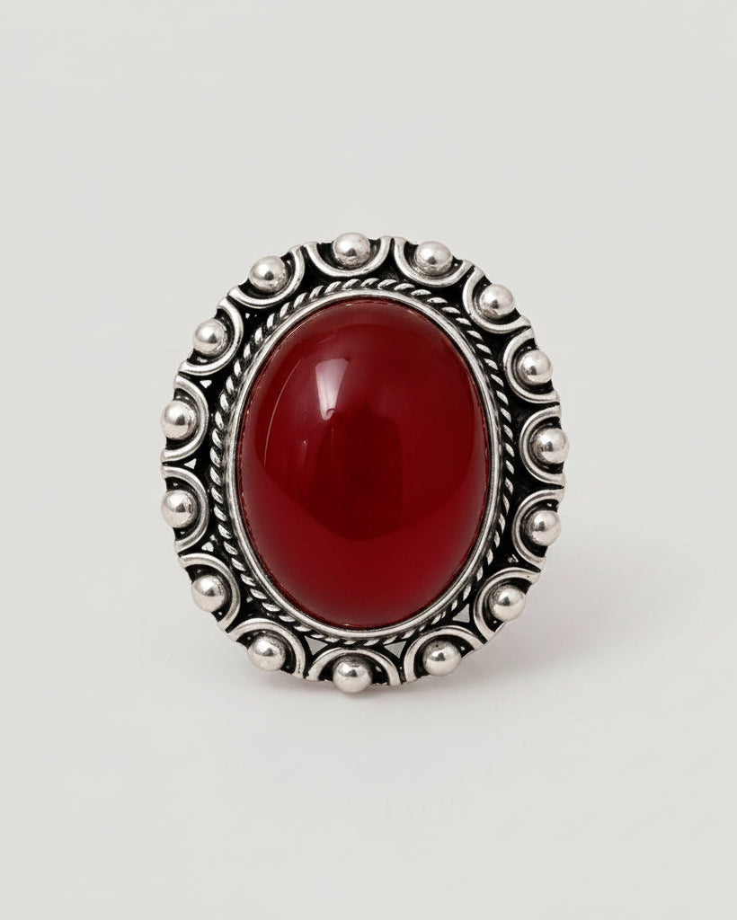 Tarra amazigh silver onyx ring, red statement variant