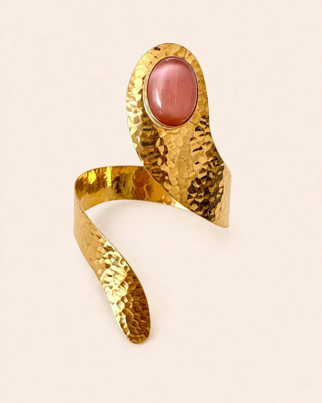 Manchette Tasaft en Cuivre Forgé – Bracelet Spirale Ajustable et Quartz Rose ou Turquoise