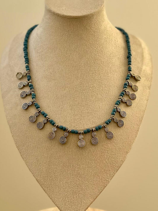 Tazallit - Beaded Necklace with Spiral Charms – Colour, Blue, 1