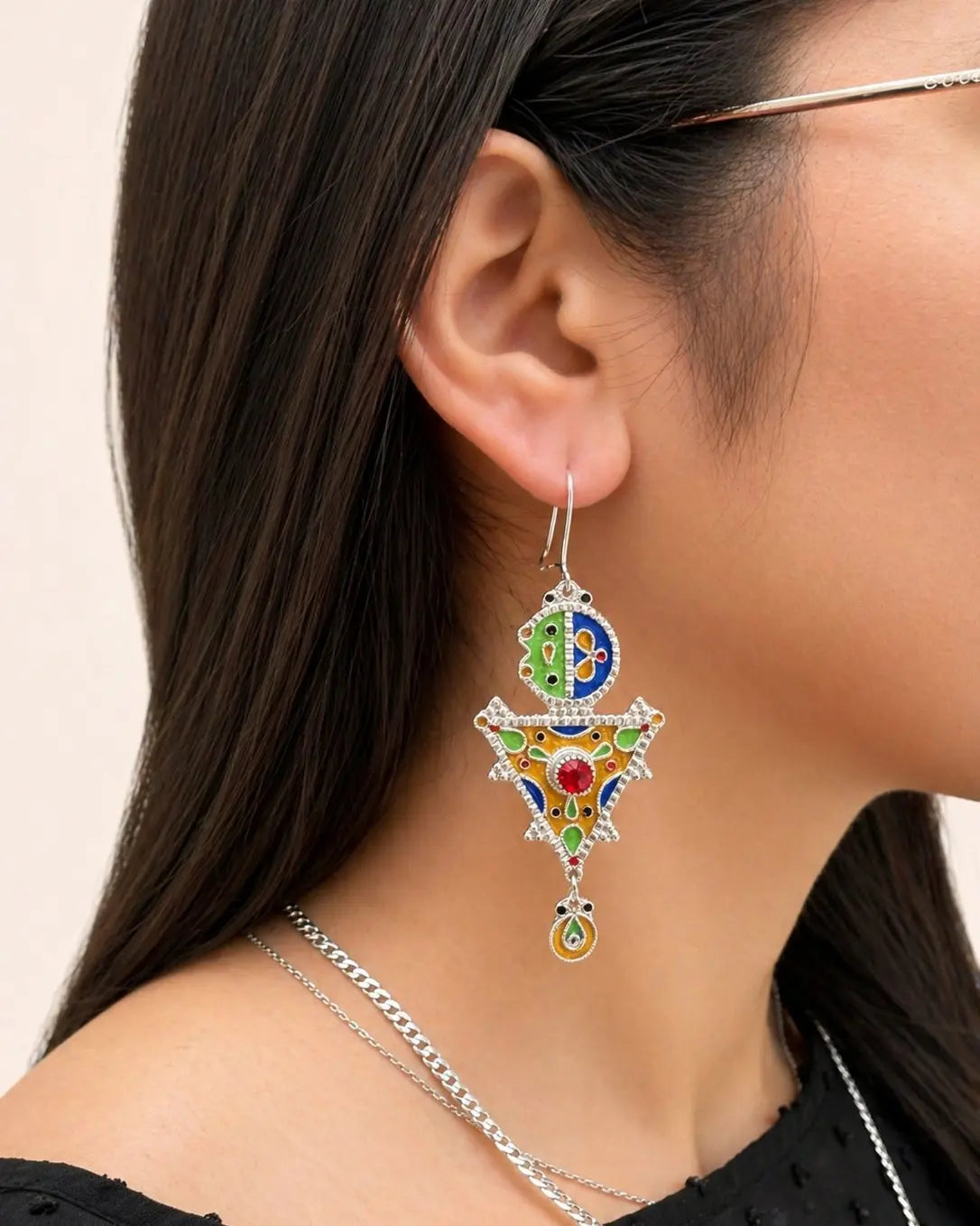 Tazerzit - Amazigh Fibula Enamel Earrings
