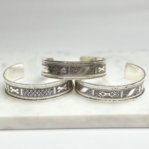 Tunaruz - Amazigh Geometric Pattern Silver Cuff Bracelet